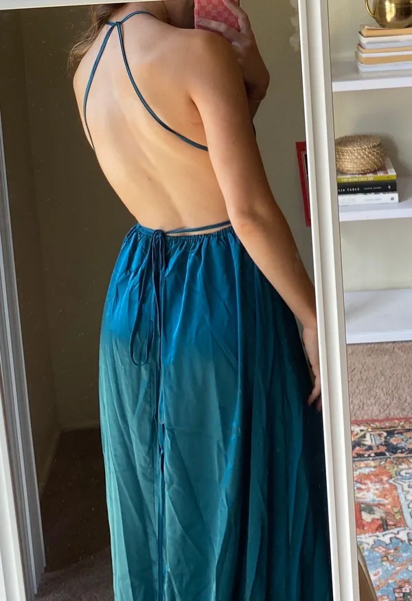Satin Maxi Dress Blue - Image 2