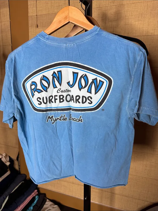 Ron Jon Surf Shop Blue Cropped Graphic Tee Myrtle Beach Size Medium Beachy - Image 6