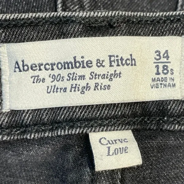 Abercrombie & Fitch The 90s Slim Straight High Rise Black Denim Jeans Size 34 - Image 4