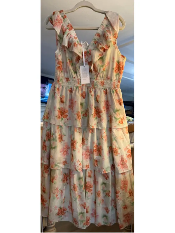 NEW GRACE KARIN Floral Maxi Dress Wedding Guest Tiered Ruffle Flowy L - Image 3