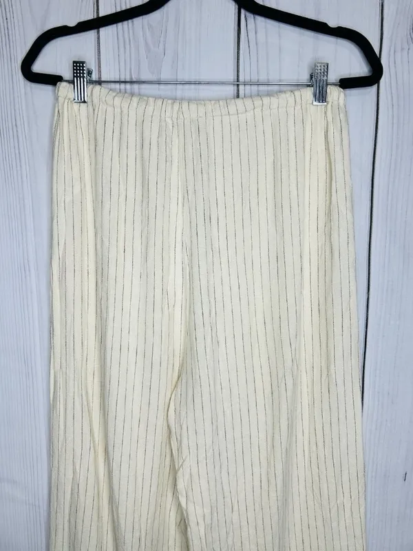 WE WORE WHAT Womens Sz M Cream Striped Drawstring Waist Wide Leg Linen Pants - Image 6