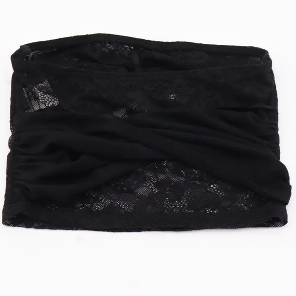 SHEIN Tube Top Women XXS 0 Bandeau Black Lace Ruched Stretch Excellent - Image 4