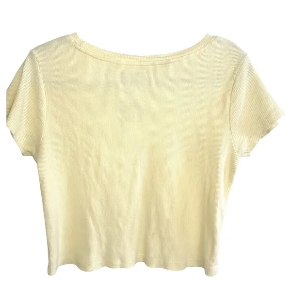 MTV Graphic Tee Women's Large Butter Yellow Ribbed Smiley Face Y2K‎ Retro Music - Image 3