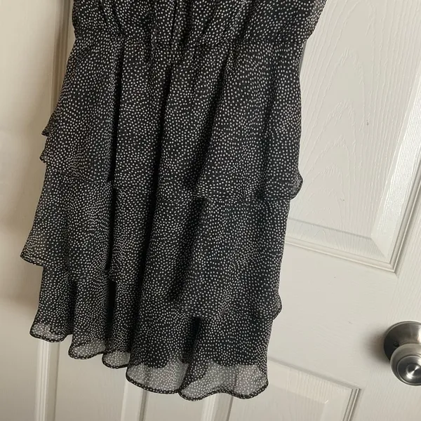 French Kiss Black & White Polka Dot Flutter Sleeve Tiered Ruffle Mini Dress NWT - Image 6