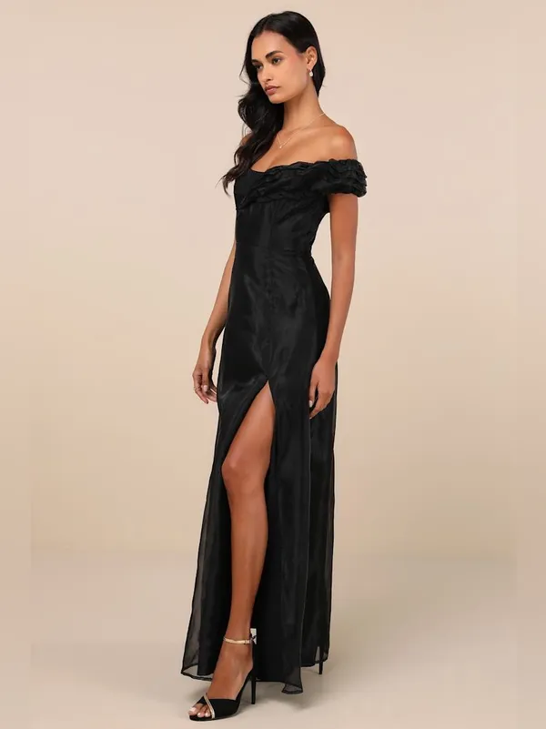 LULU’S Mesmerizing Silhouette Black Organza Off-the-Shoulder Maxi Dress - Image 4