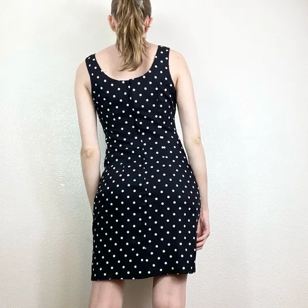 Vintage Black & White Polka Dot Sleeveless Mini Dress - Image 3