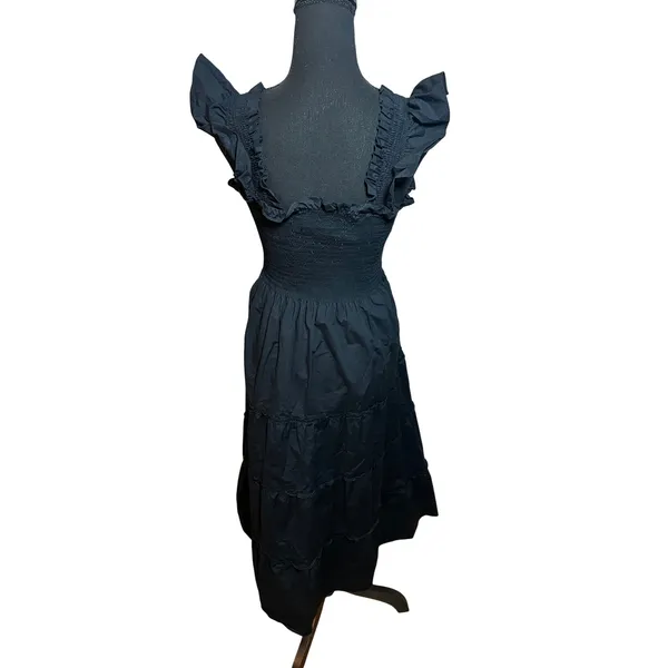 Hill House Home The Ellie Nap Dress Black Smocked Ruffle Tiered Midi Small - Image 4
