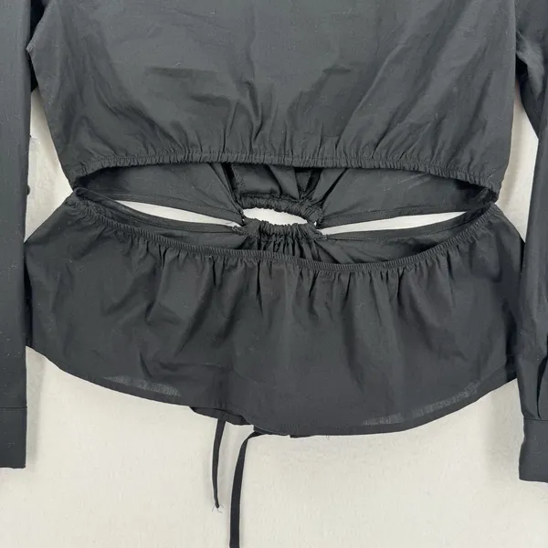O.L.M. NWT Black Cutout O-Ring Tie Front Blouse L Long Sleeve Y2K Corsetcore - Image 6