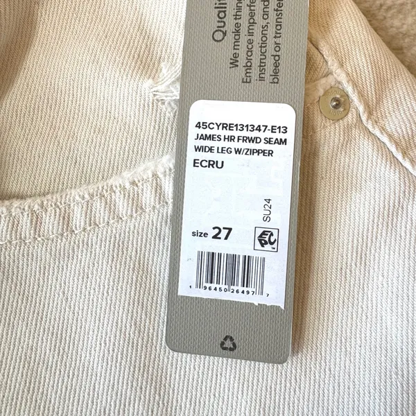 NWT HUDSON James High Rise Wide Leg Forward Seam Ecru Jeans‎ Womens 27 Ret $265 - Image 10