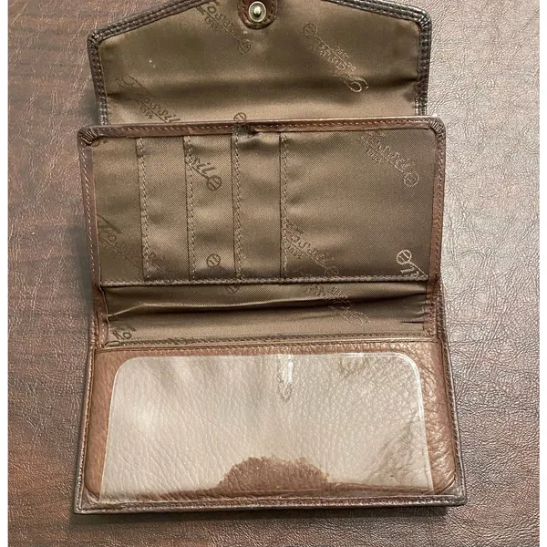 Fossil Genuine Leather Brown Checkbook Wallet Snap Flap Organizer Long Wallet - Image 5