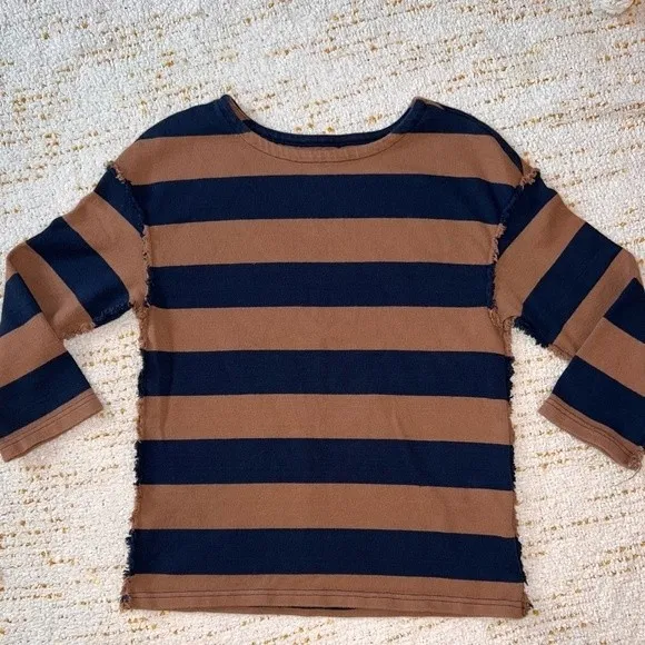 Madewell Luxe Long Sleeve Striped Navy & Brown Top Size XXS - Image 7