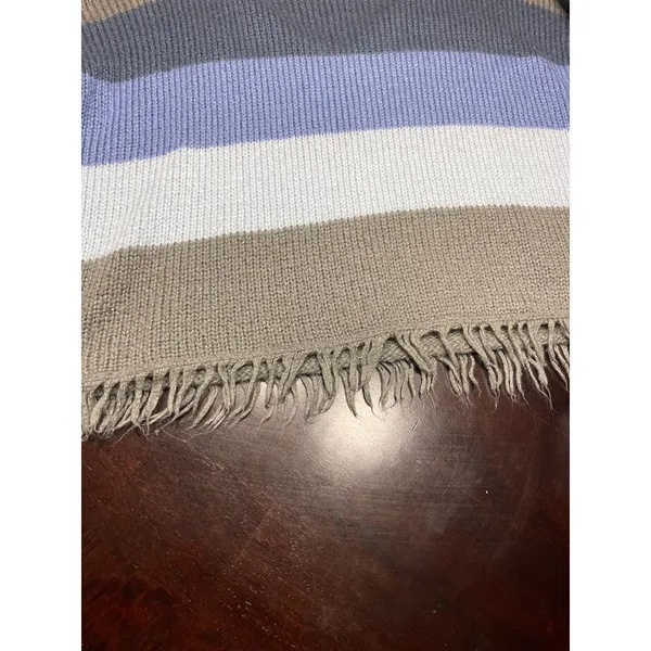 Striped Knit Poncho Sweater Fringe Trim Cozy Layering Piece‎ T-17 - Image 4