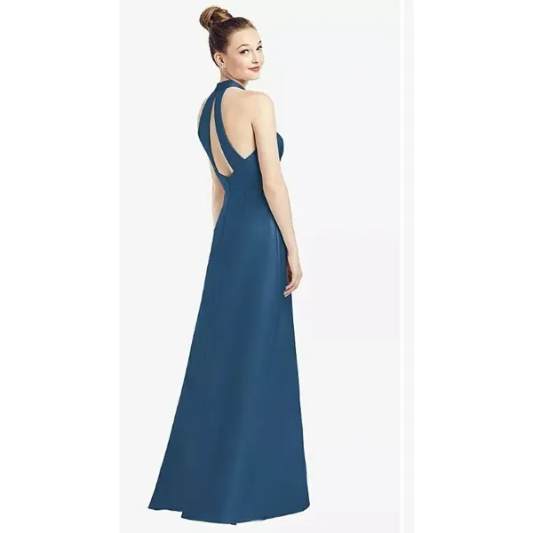 Alfred Sung D772 High‎ Neck Cutout Satin Twill Dress Dusk Blue Size 2 - Image 3