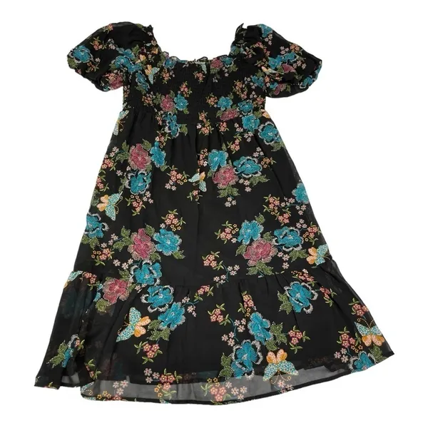 Lauren Conrad Plus Balloon Sleeve Smocked Midi Dress Sz XL Black Butterfly - Image 8