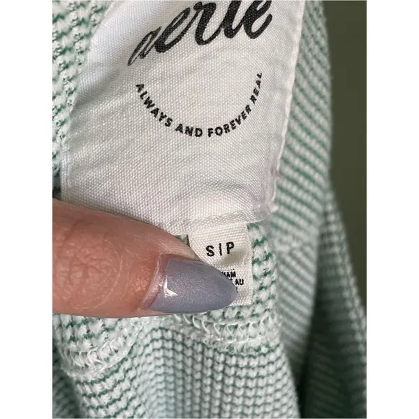 Aerie Waffle Soft Oversized Pullover Sweater Size Small Green White Thermal - Image 4