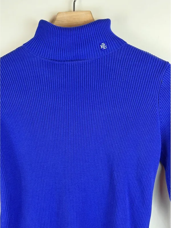 Lauren Ralph Lauren Cobalt Blue Ribbed Cotton Turtleneck Sweater RL Logo XS/S - Image 2