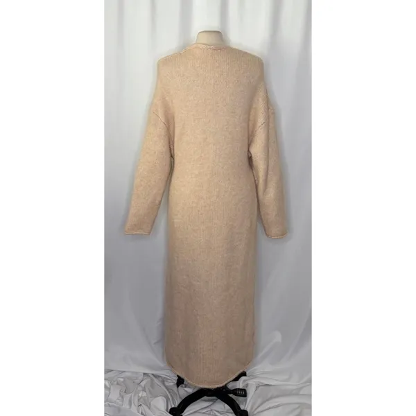 ZARA Alpaca Knit Midi Dress Light Tan Sand Coastal Blogger Favorite Medium - Image 9