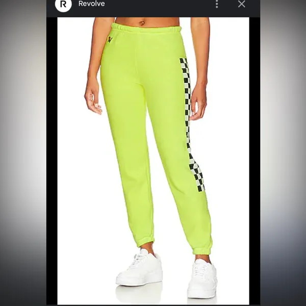 Aviator nation check Neon yellow sweatpants classic casual logo spring revolve - Image 2