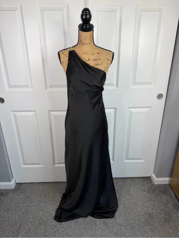 Olia Black Satin One Shoulder Maxi Gown Dress Size L NWT - Image 2