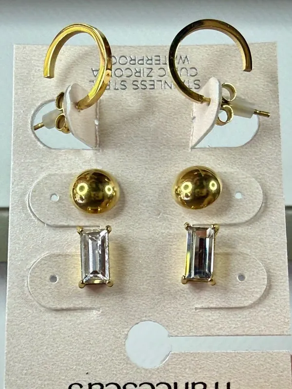 Francesca's Collections Gold and Clear Mixed Earring Set - Image 2