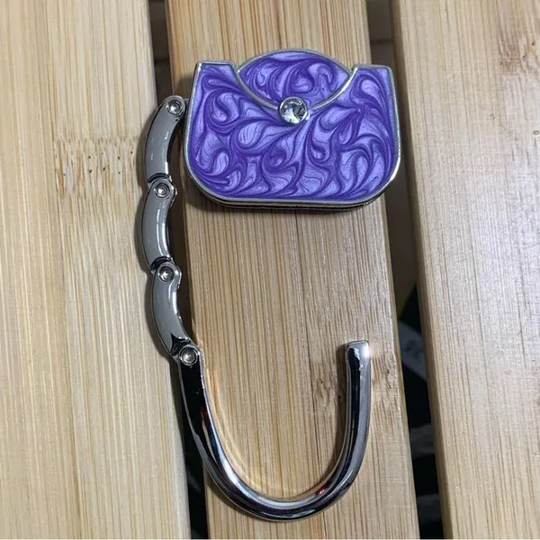 Purple purse shape Premium Foldable Handbag Bag Purse Hanger Table Hook Holder - Image 2