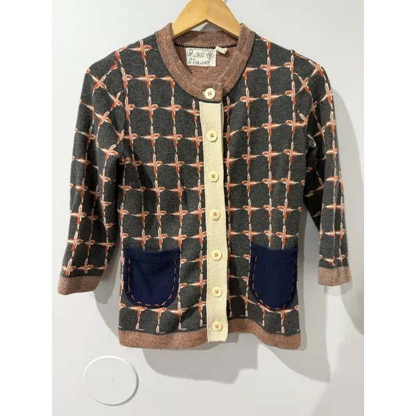 Anthropologie Field Flower Wool Blend Cardigan Sweater Women's Sz S Gray/Orange - Image 3