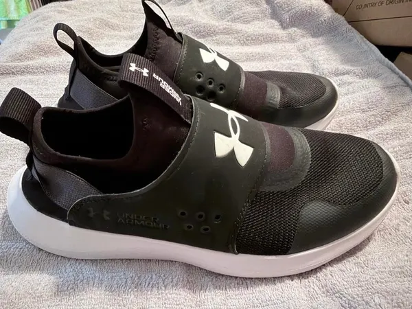 Under Armour Womens Size 9 Black White Slip On Sneakers Velcro Strap Athletic Shoes - Image 6