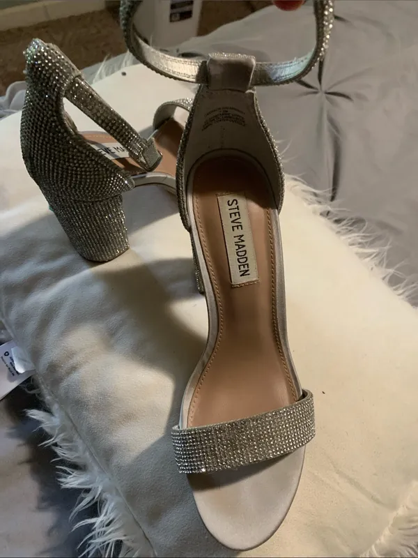 Steve Madden Silver Rhinestone Block Heel Sandals - Image 3