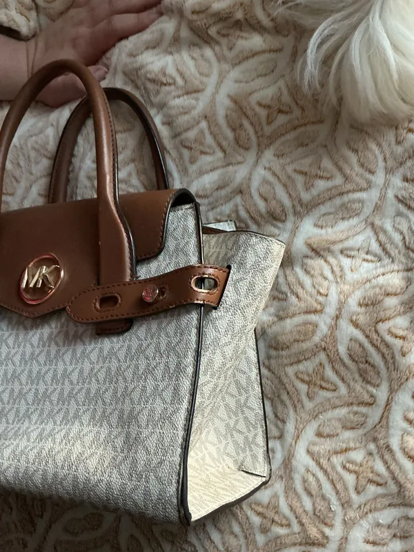 Michael Kors MK Logo Satchel • Brown & Tan • Structured Handbag - Image 7
