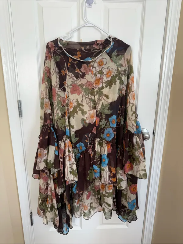 Free People Palermo Villa Chiffon Maxi Skirt in Chocolate Combo 0 - Image 2