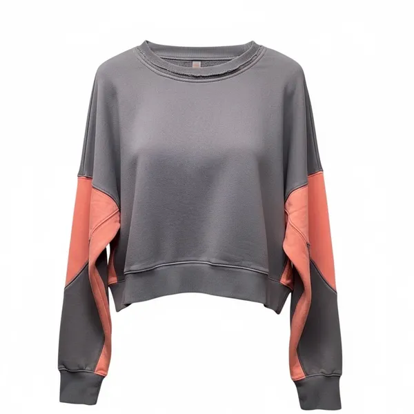 Mono B cropped Gray and coral color block Relaxed Fit Sweatshirt. Large - Image 4