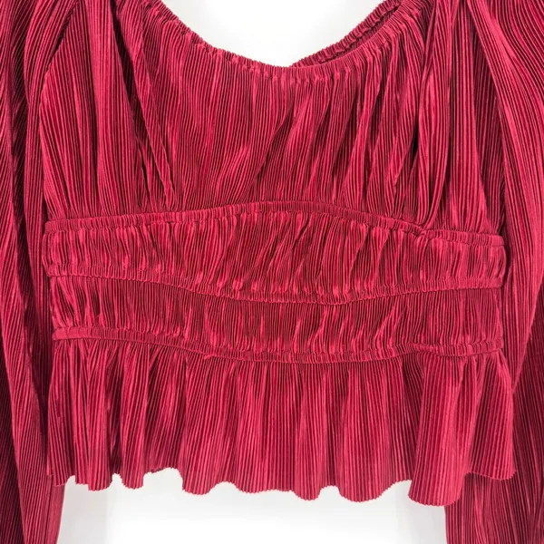 ASTR The Label Blouse Women M Wine Plisse Smocked Romantic Holiday - Image 4