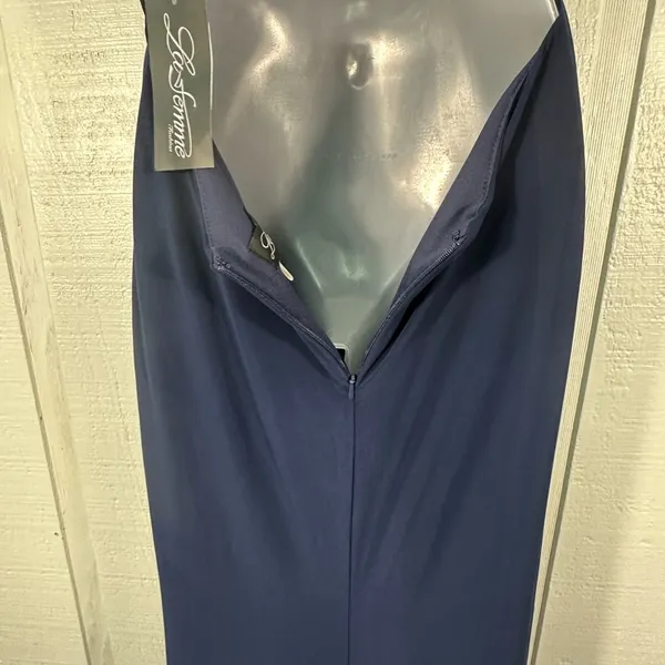 LA FEMME Navy Ruched Jersey Trumpet Gown Dress SIZE 6 NWT - Image 16
