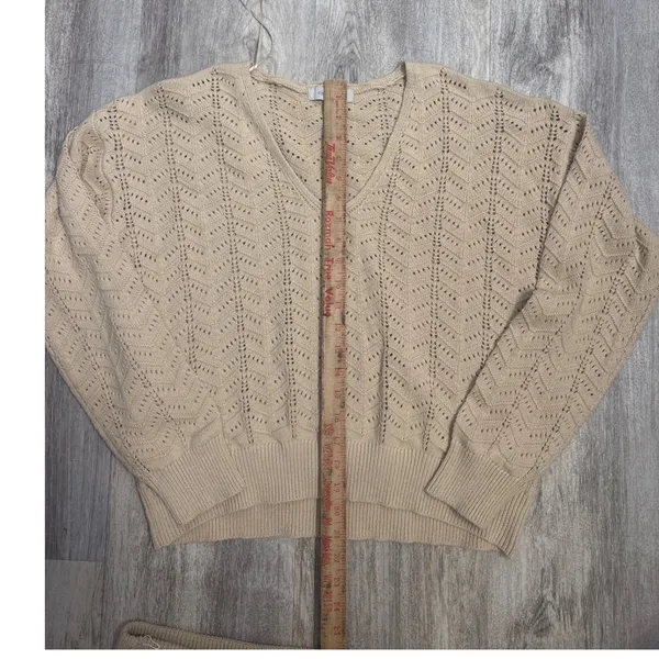 Casa Cabana Tan Beige Fisherman Chevron Knit Sweater and‎ Midi Skirt Set XL - Image 4