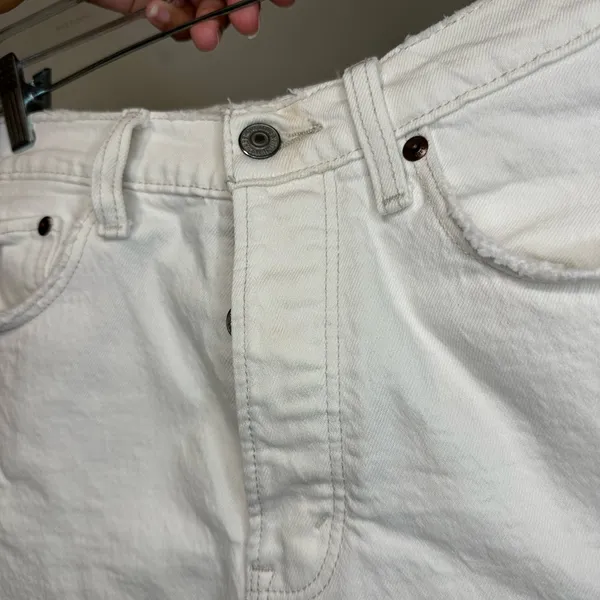 Abercrombie and Fitch The Dad High Rise White Denim Shorts Raw Hem Sz 25 - Image 6