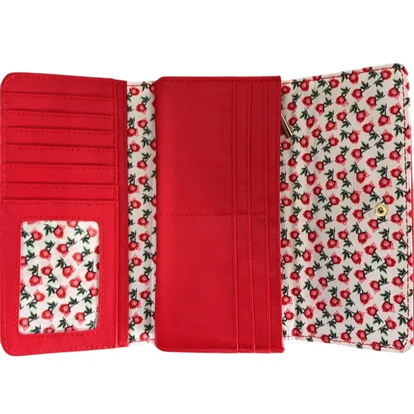 Nanette Lepore Quilted Red Trifold Floral lined wallet clutch - Image 5
