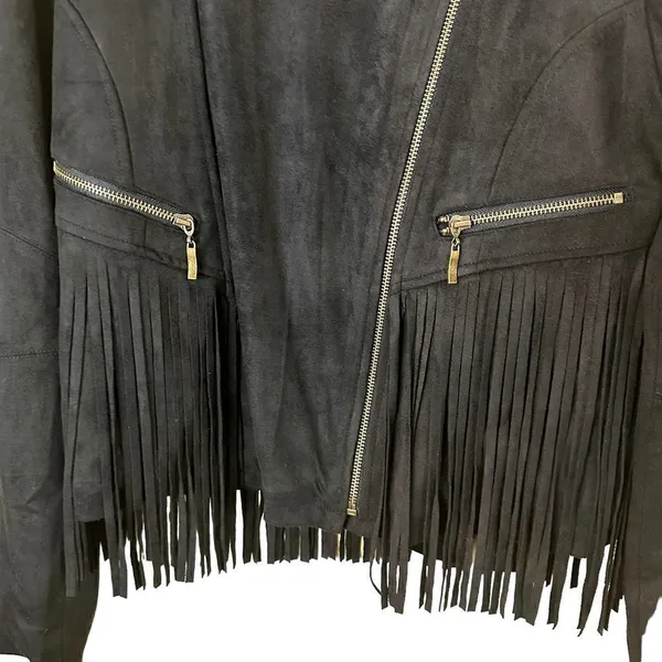 Love Riche Black Faux Suede Fringe Jacket Western Boho - Image 4