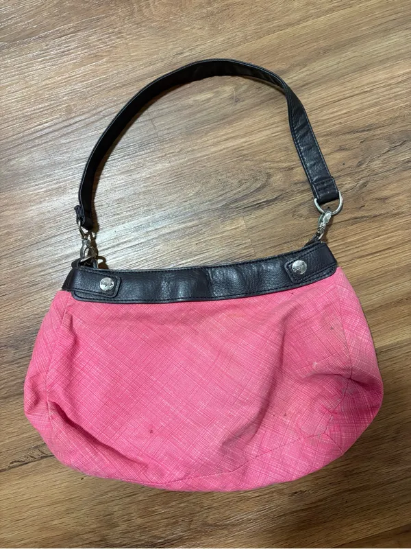 Thirty-One‎ Pink Floral Shoulder Bag Purse Black Trim Zip Top Handbag - Image 4