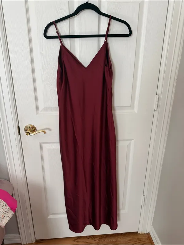 Women's Burgundy Slip Dress - Elegant V-Neck Maxi a new day small - Image 3