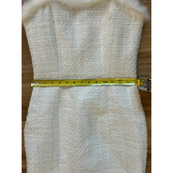 SheIn Sm/US 4 White Tweed Faux Fur Trim Mini Dress Sleeveless Sparkle Preppy Barbie - Image 6