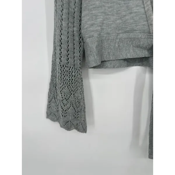 Y2K Vintage Hot Shot Grey Cardigan Tie Sweater Shrug Crochet Bell Sleeve Women M - Image 3