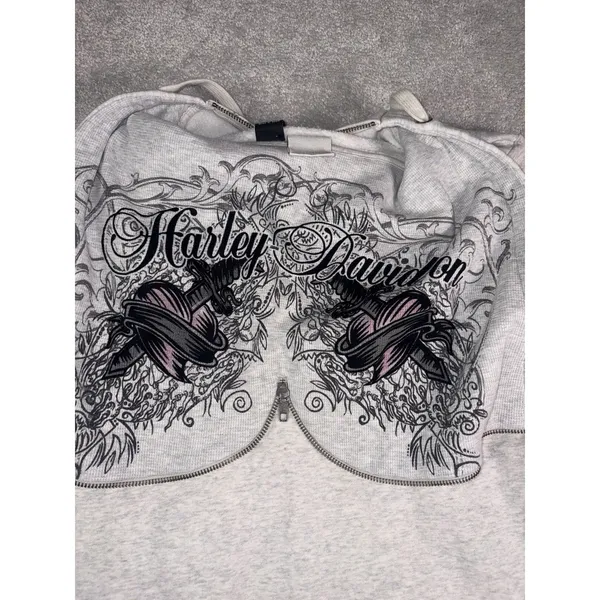 harley davidson zip up hoodie womens heart daggar L Script Split Zip Hood - Image 11