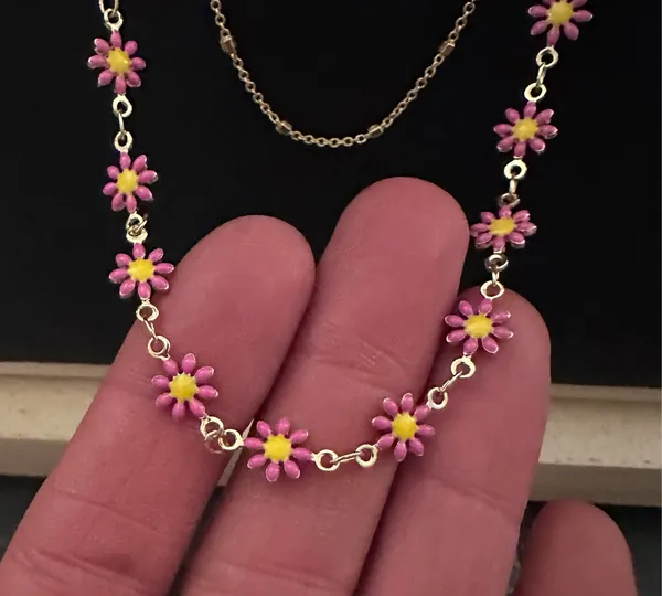 Gold and floral double chain necklace - Image 4