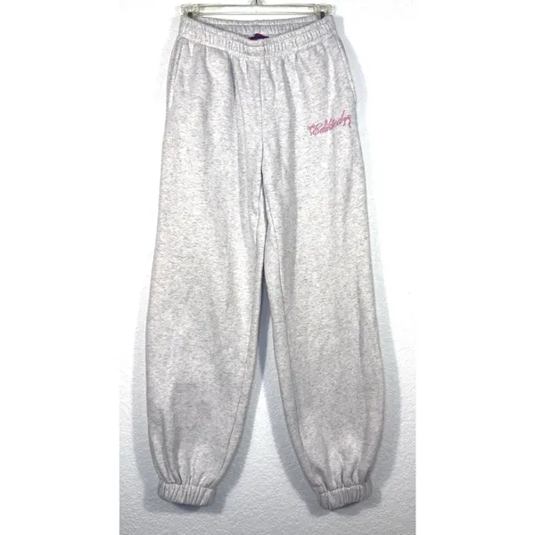 Edikted Women’s XS Gray Pink Logo Sweatpants Fleece Joggers Baggy Y2K Lounge - Image 3