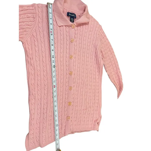 VTG Denim & Co Womens Small Pink Cable Knit Collared Button Up Cardigan Sweater - Image 6