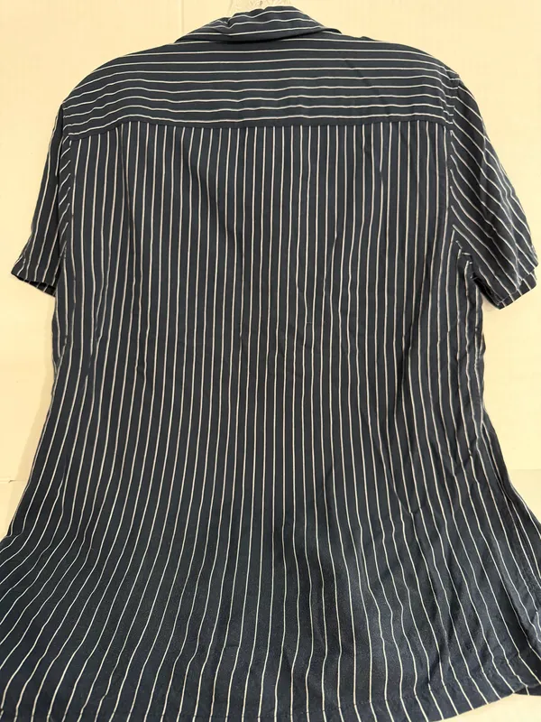Abercrombie & Fitch Navy and White Vertical Stripe Button-Down Shirt - Image 3
