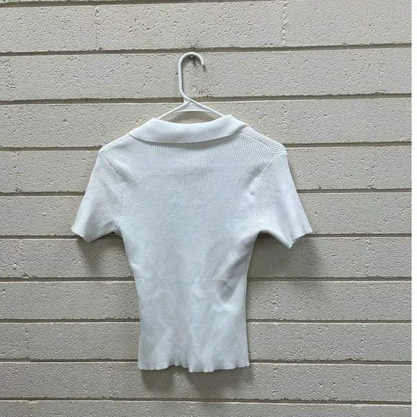 White Collared Ribbed Top size S - Image 2
