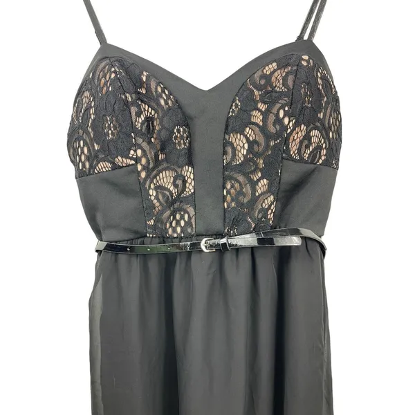 Lila Rose Black Lace Adjustable Strap Belted Mini Skater Slip Dress XL - Image 2