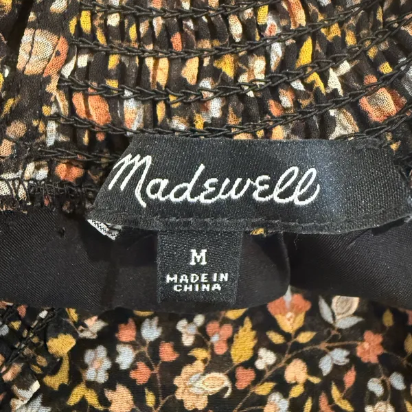 MADEWELL (Re)sourced Georgette Smocked-Neck Midi Dress‎ Folktale Paisley Black M - Image 9
