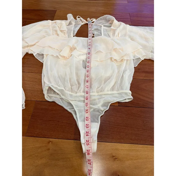 NWOT Intimately Free People Bodysuit Womens Peach Ruffle Open Back Sheer XS - Image 8